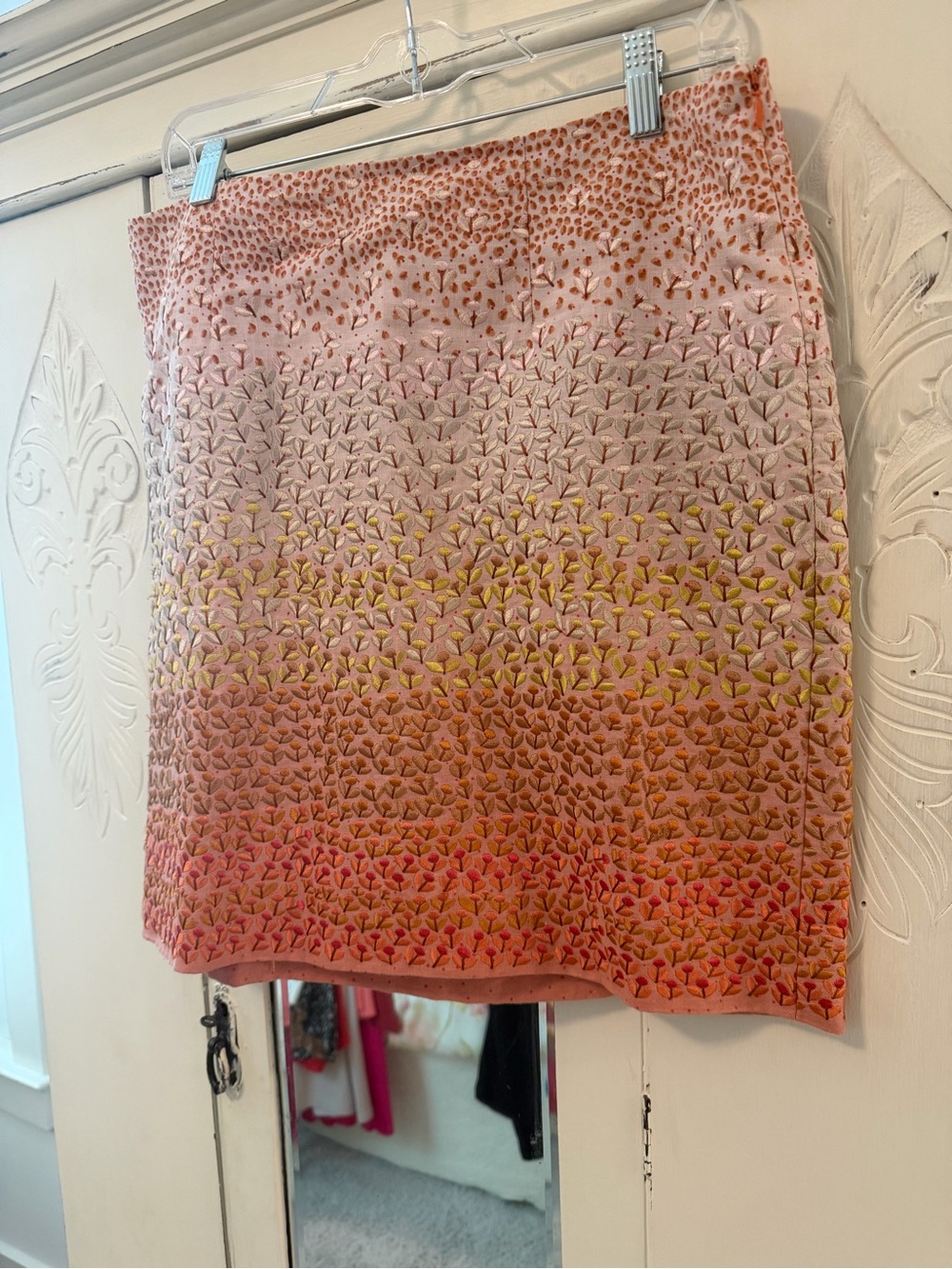 HD in Paris orange and pink ombré embroidered skirt